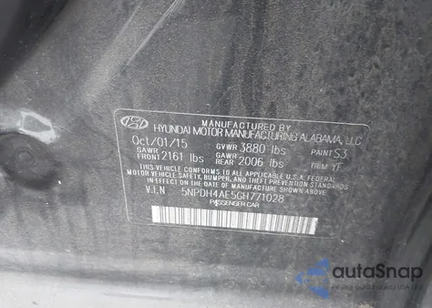 2016 Hyundai Elantra Se from USA, damaged, VIN 5NPDH4AE5GH771028